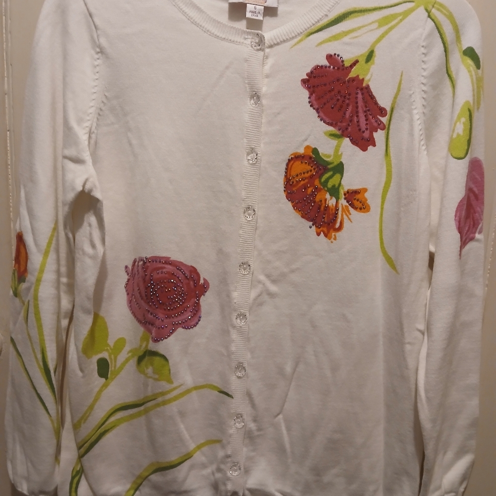 Quacker Factory Flower Sequin Sweater